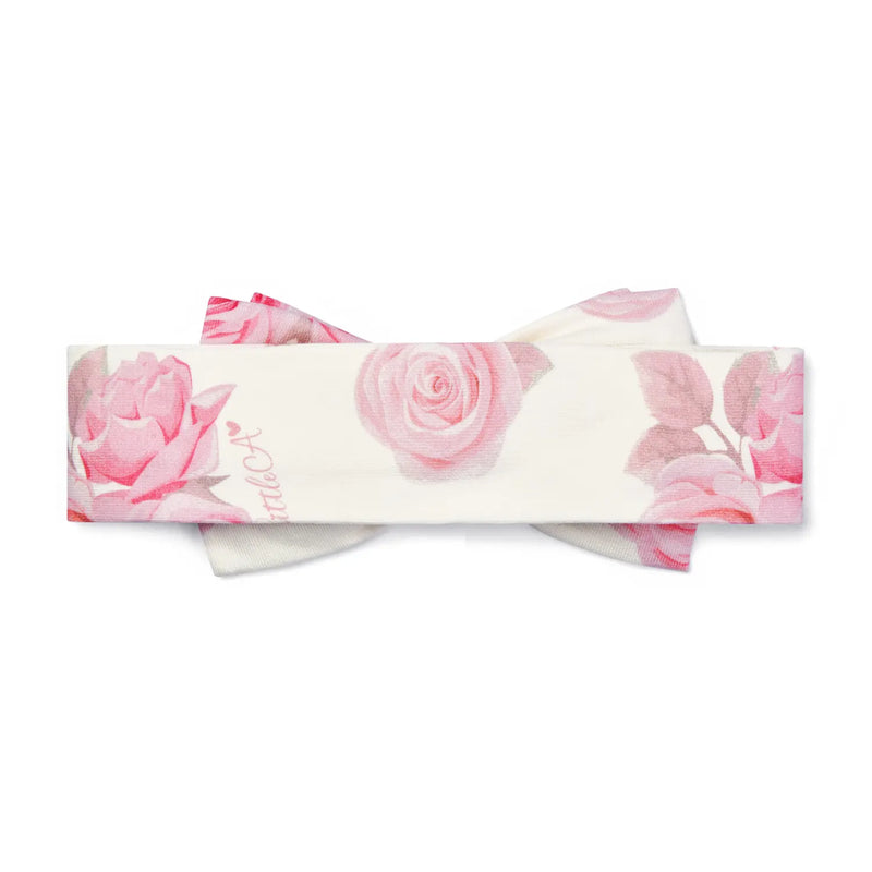 Back of the Little A white dana headband.