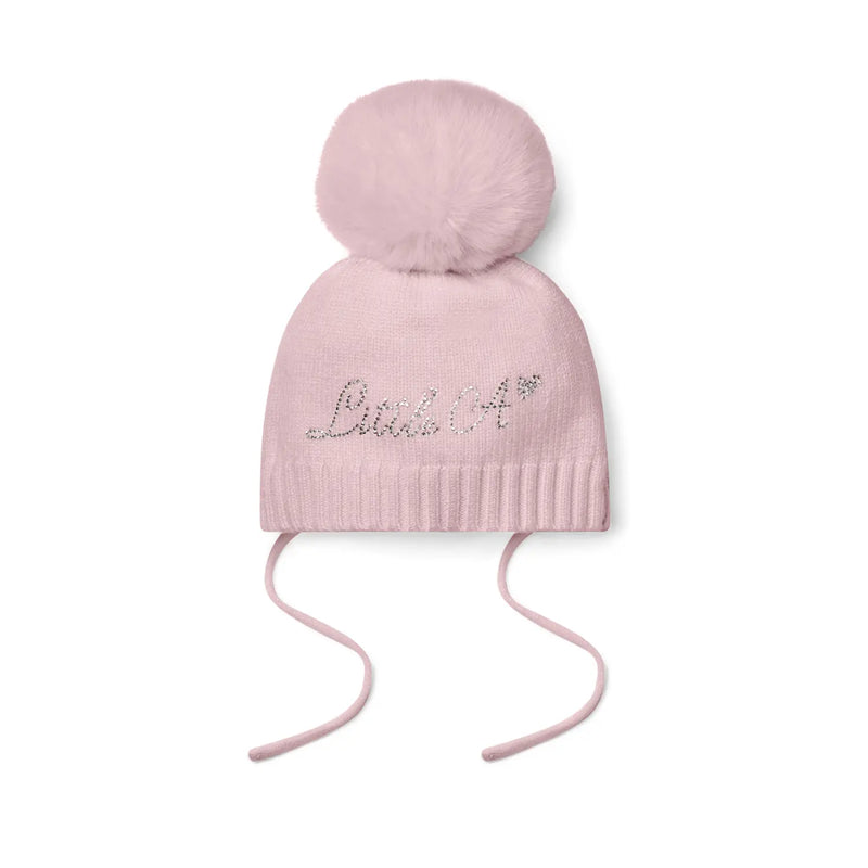 Little A pale pink diamond bobble hat - 26316.