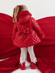 Rear view of the Little A red dolly coat.