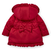 Rear view of the Little A red kaia coat.