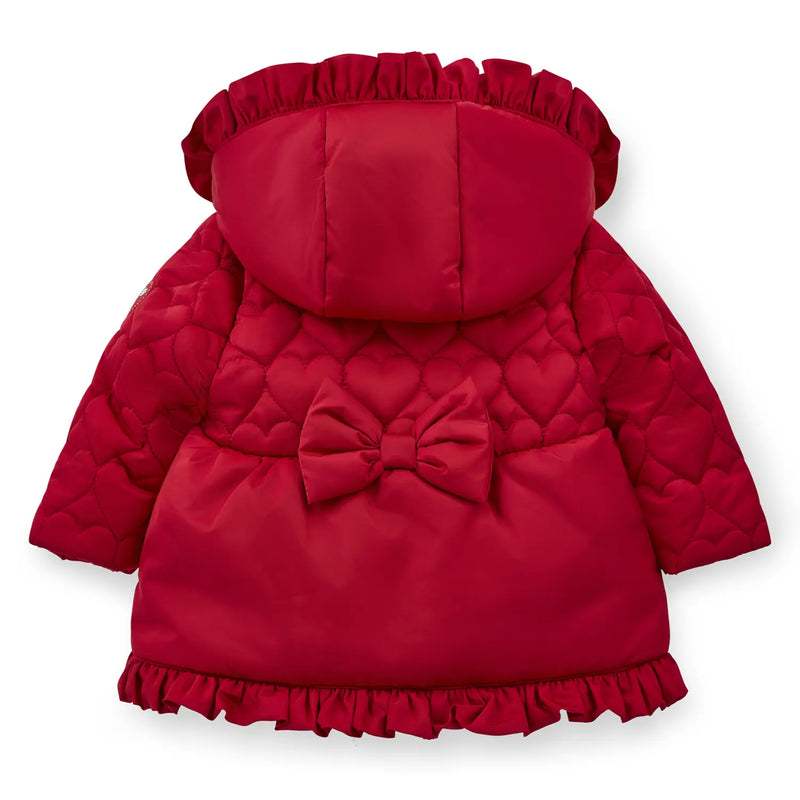 Rear view of the Little A red kaia coat.