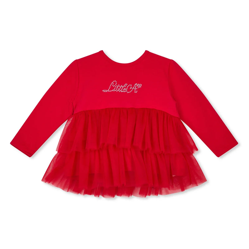 Baby girl's long sleeve red tunic with tulle skirt.