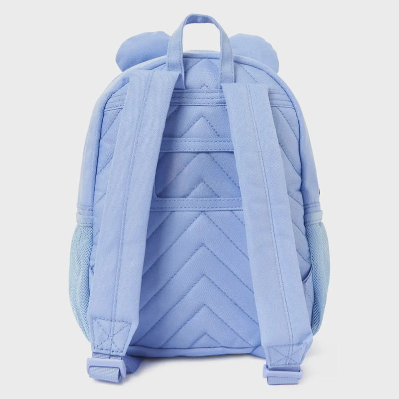 Rear view of the Mayoral blue animal backpack.