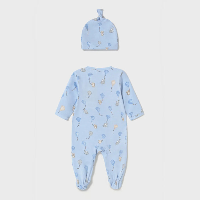 Back of the Mayoral blue babygrow & hat.