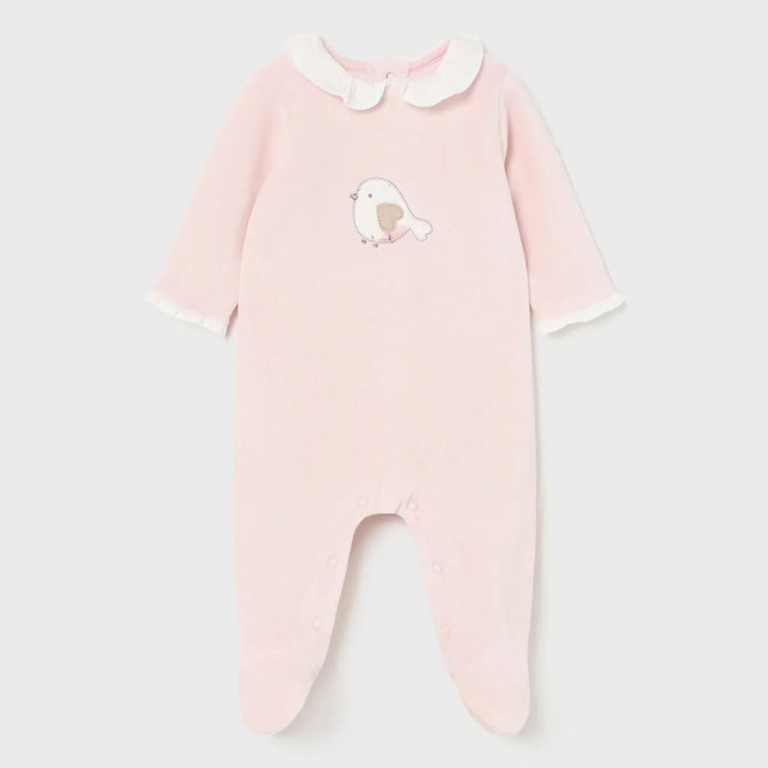 Mayoral girl's pink velour babygrow - 02777.