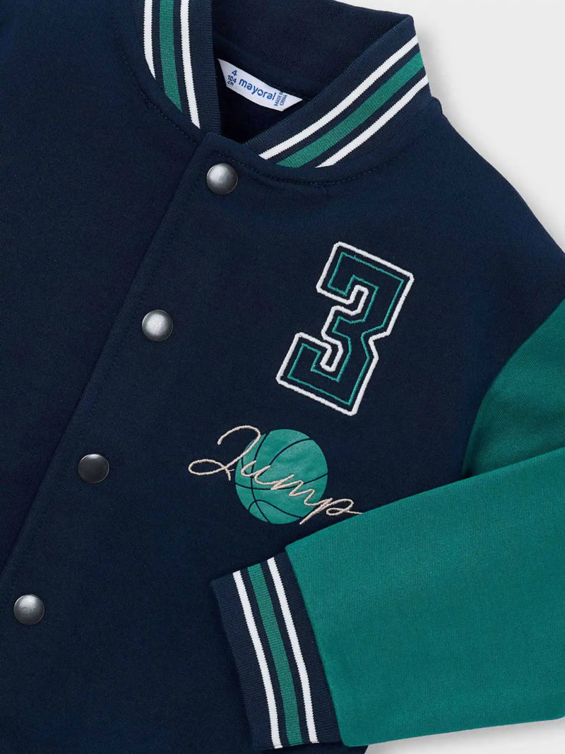 Closer view of the Mayoral varsity jacket.