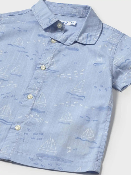 Closer look at the Mayoral boat print shirt.