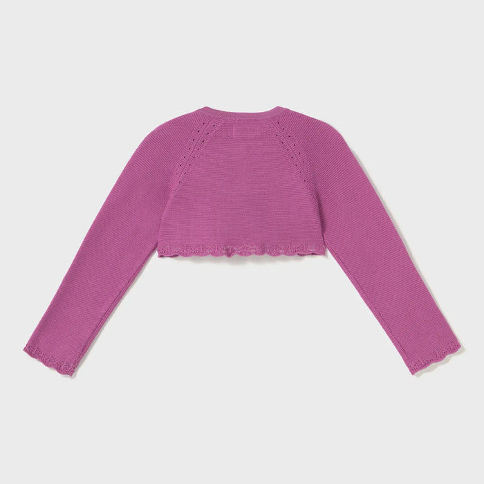 Back view of the Mayoral pink bolero cardigan.