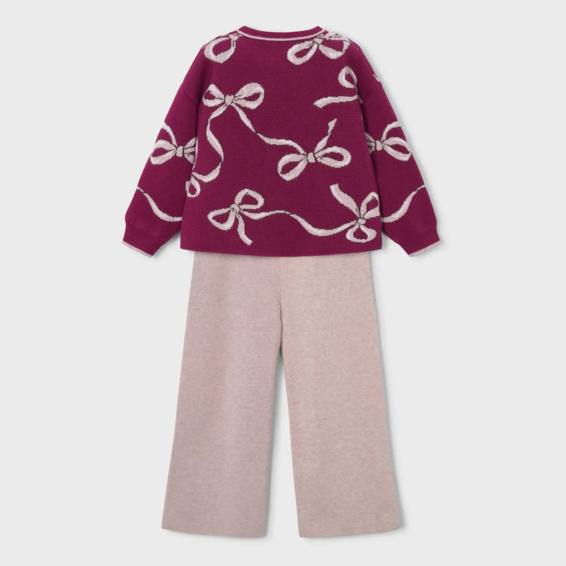 Rear view of the Mayoral girl's bow jumper set.