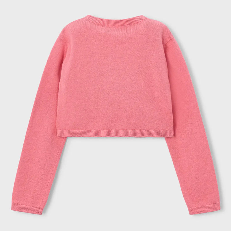 Back of the Mayoral pink cardigan.