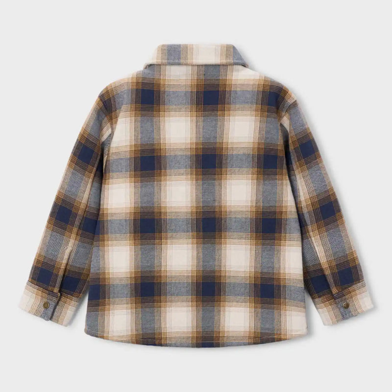 Rear view of the Mayoral boy's checked jacket.