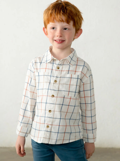 Mayoral white shirt with red and blue windowpane check pattern.