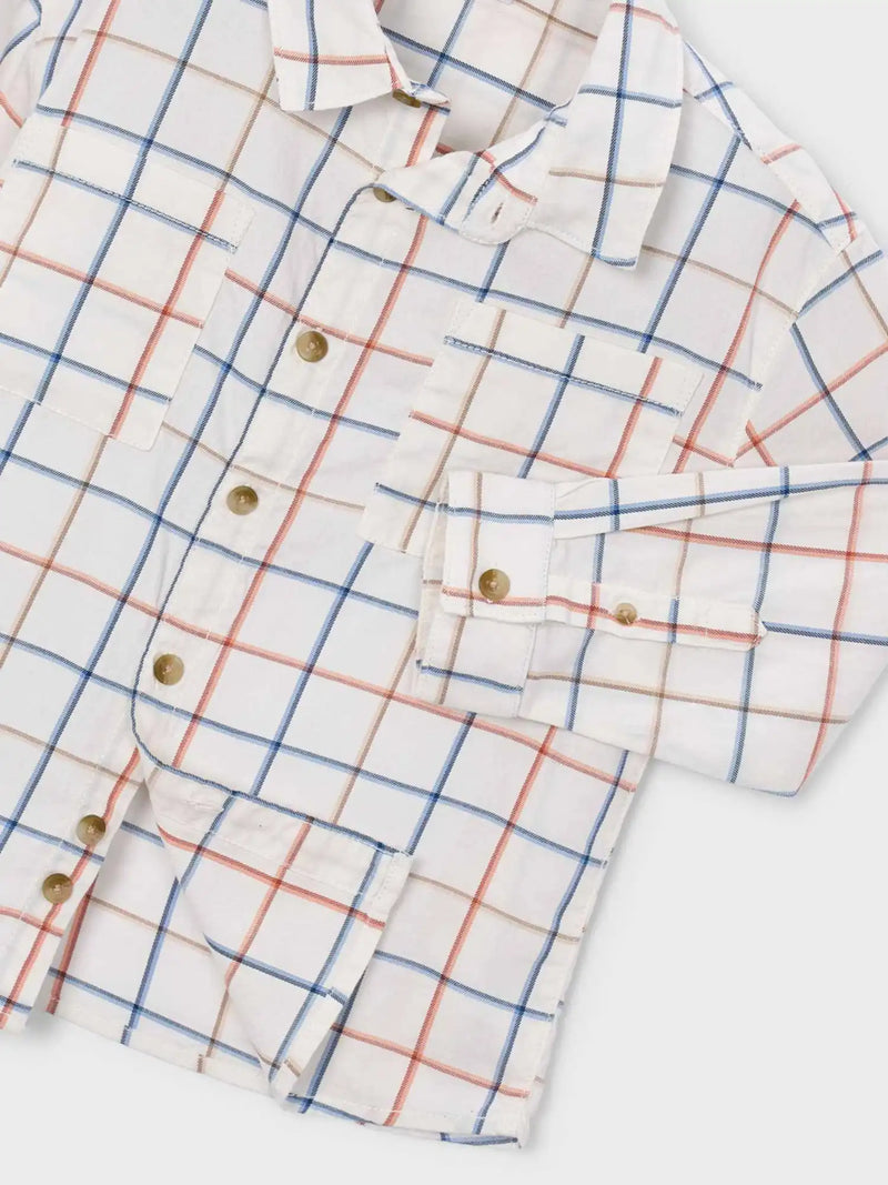 Closer view of the Mayoral checked shirt.