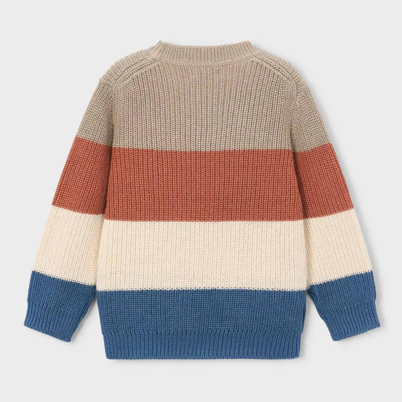 Rear view of the Mayoral colourblock jumper.