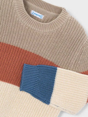 Closer look at the Mayoral colourblock jumper.