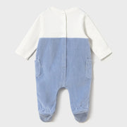 Back of the Mayoral blue corduroy babygrow.