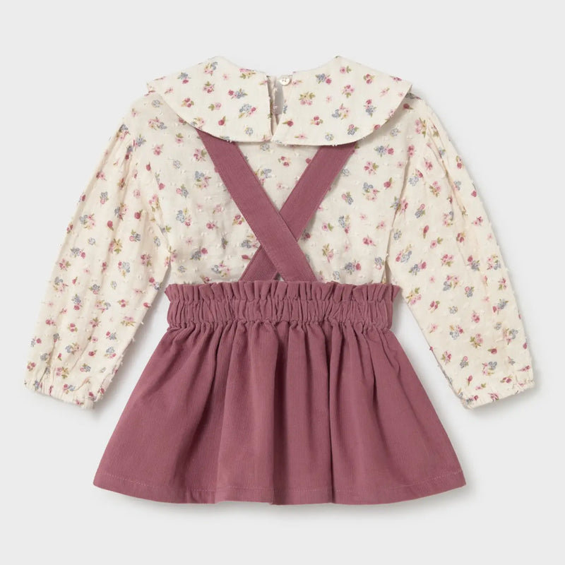 Rear view of the Mayoral corduroy skirt set.