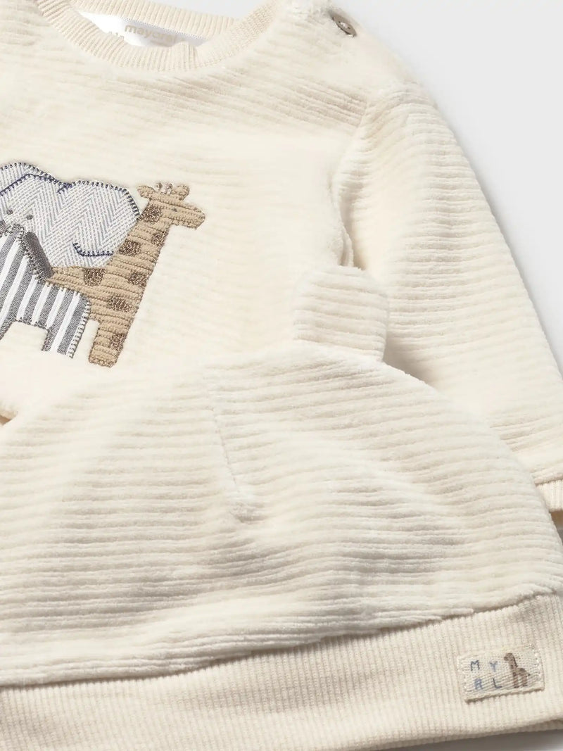 Mayoral corduroy tracksuit with safari themed appliqué.