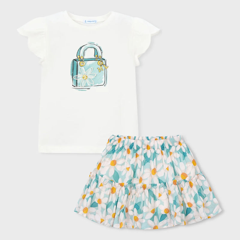 Mayoral girl's daisy print skirt set - 03002.