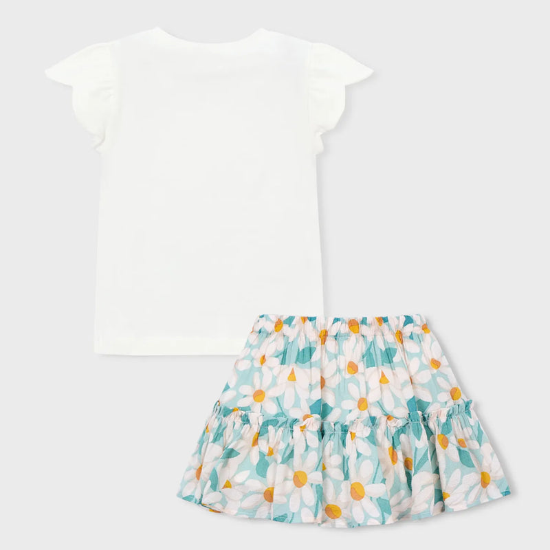 Back of the Mayoral daisy print skirt set.