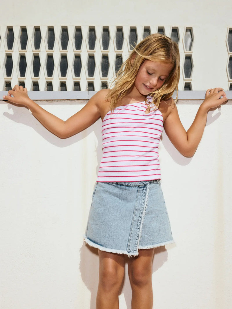 Mayoral denim skort, modelled by girl.
