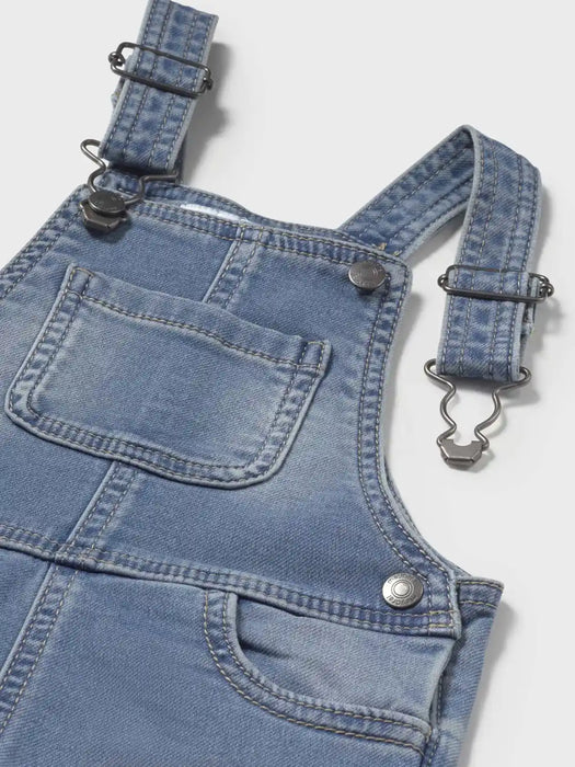 Closer view of the Mayoral denim dungarees.