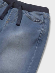 Closer look at the Mayoral denim joggers.
