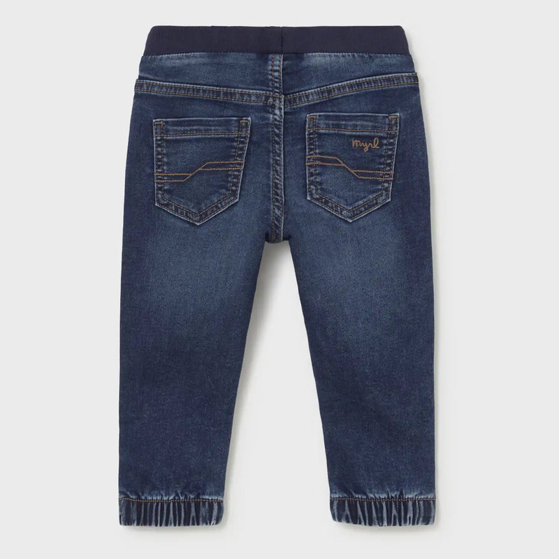 Back of the Mayoral blue denim joggers.