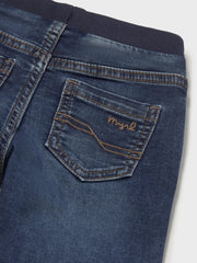 Closer view of the Mayoral denim joggers.