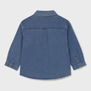 Rear view of the Mayoral blue denim shirt.