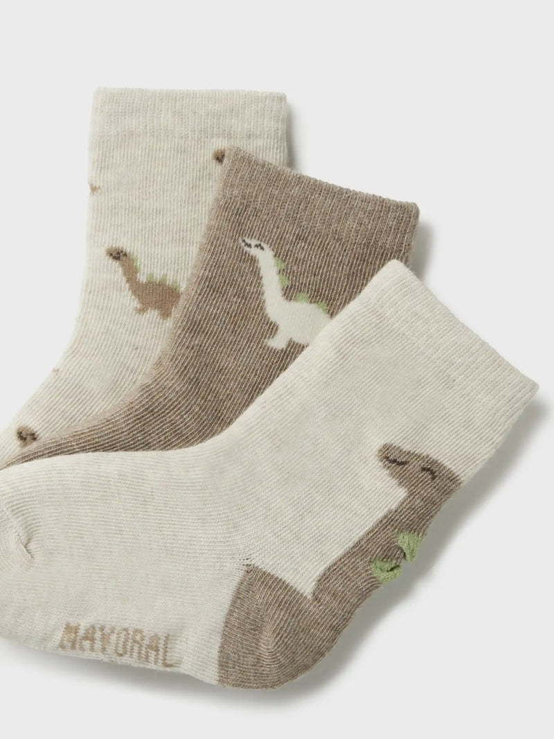 Closer view of the Mayoral dino pattern socks.