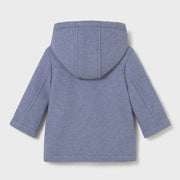 Back of the Mayoral blue duffle coat.