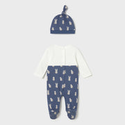 Rear view of the Mayoral dungarees & hat.