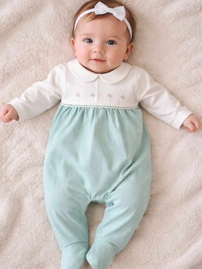Mayoral Embroidered Babygrow - Aqua