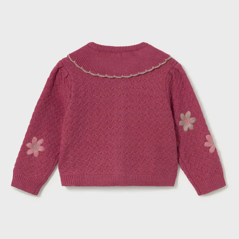 Rear view of the Mayoral embroidered cardigan.