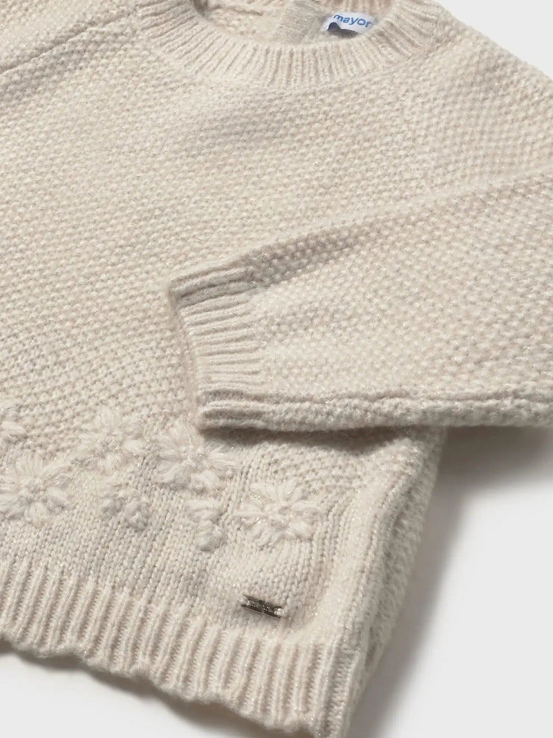 Closer view of the Mayoral embroidered jumper.