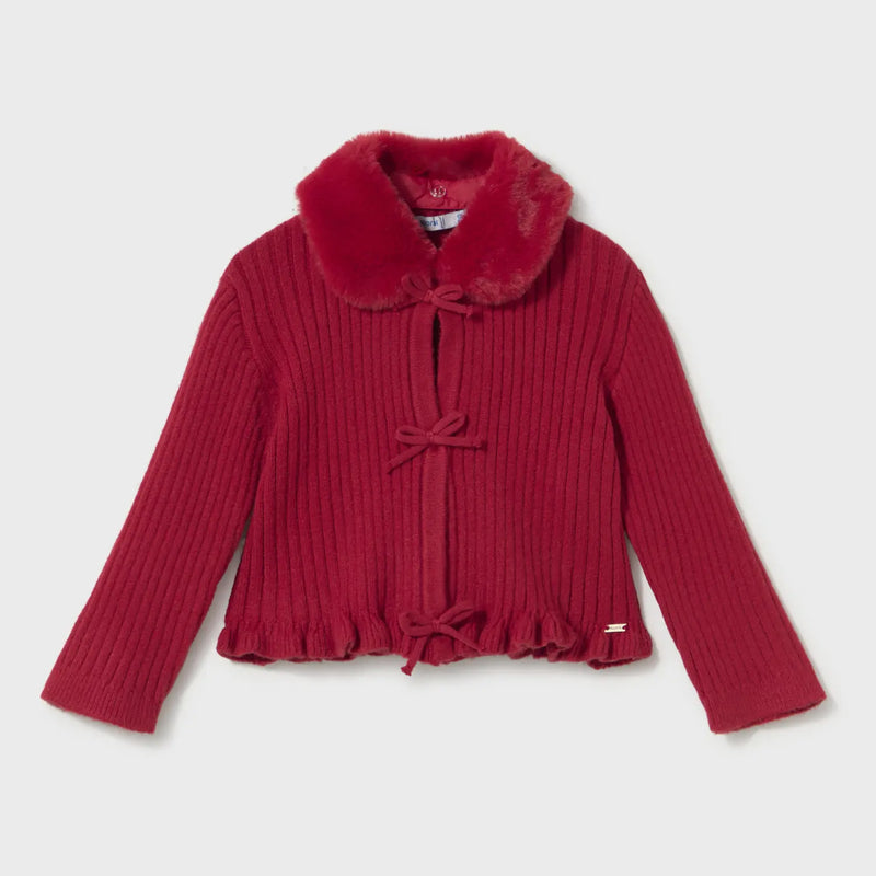 Mayoral red faux fur cardigan - 02386.