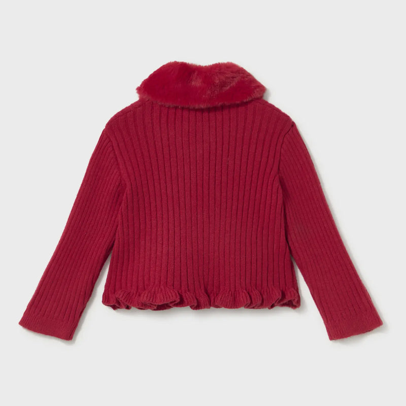 Rear view of the Mayoral baby girl's faux fur cardigan.
