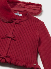Closer look at the Mayoral faux fur cardigan.