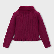 Back of the Mayoral pink faux fur cardigan.