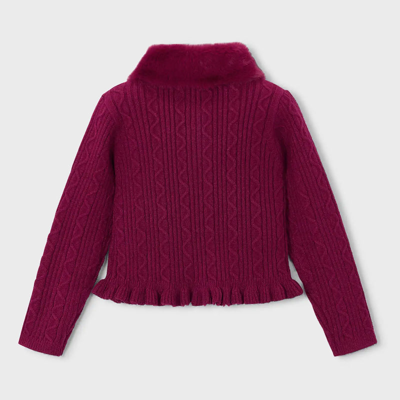 Back of the Mayoral pink faux fur cardigan.