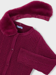 Mayoral knitted cardigan with detachable faux fur collar.