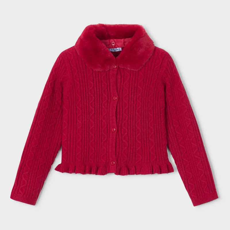 Mayoral girl's red faux fur cardigan - 04324.