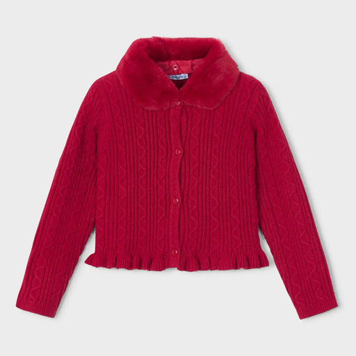 Mayoral girl's red faux fur cardigan - 04324.