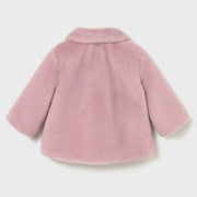 Back of the Mayoral pink faux fur coat.