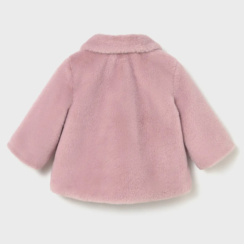 Back of the Mayoral pink faux fur coat.