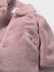 Closer view of the Mayoral faux fur coat.