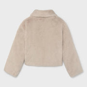 Back of the Mayoral beige faux fur coat.
