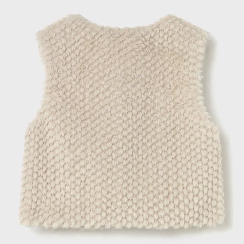 Back of the Mayoral beige faux fur gilet.