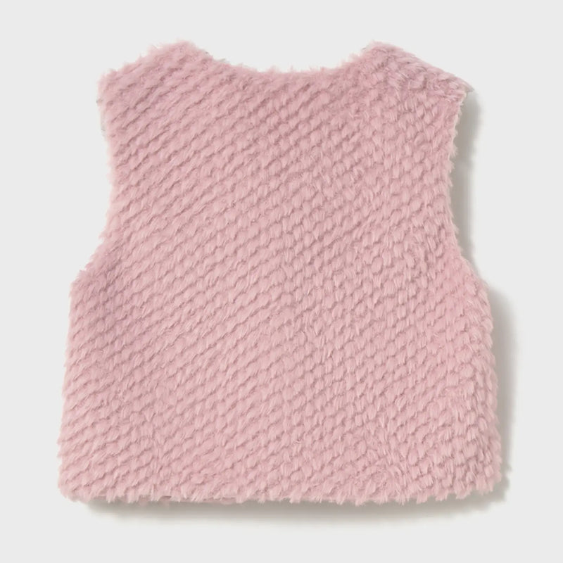 Back of the Mayoral pink faux fur gilet.